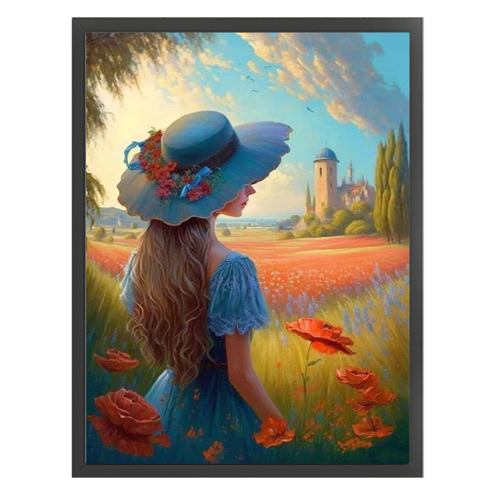 Manor Poppy Flower Girl Back View - 11CT Stamped Cross Stitch 40*55CM