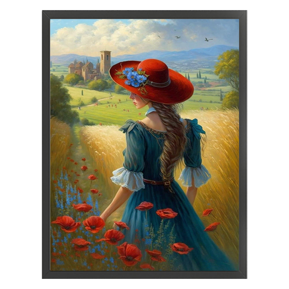 Manor Poppy Flower Girl Back View - 11CT Stamped Cross Stitch 40*55CM