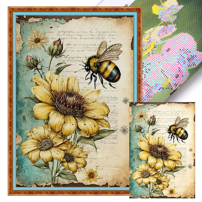 Retro Poster - Bee Sunflower - 11CT Stamped Cross Stitch 40*60CM