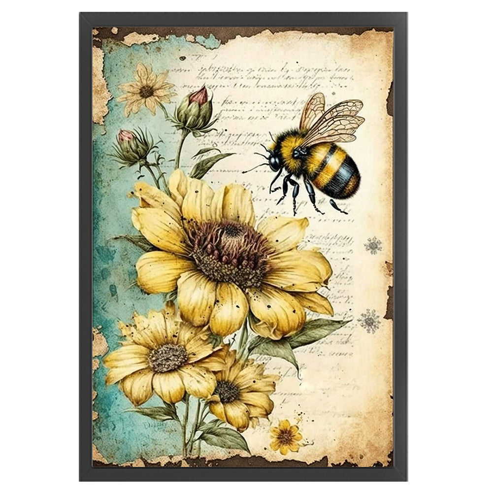 Retro Poster - Bee Sunflower - 11CT Stamped Cross Stitch 40*60CM