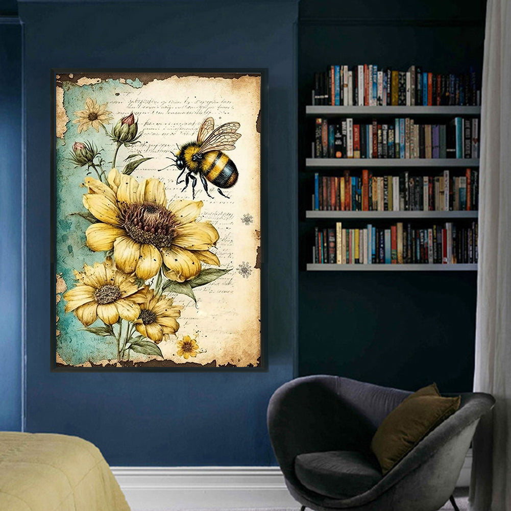 Retro Poster - Bee Sunflower - 11CT Stamped Cross Stitch 40*60CM