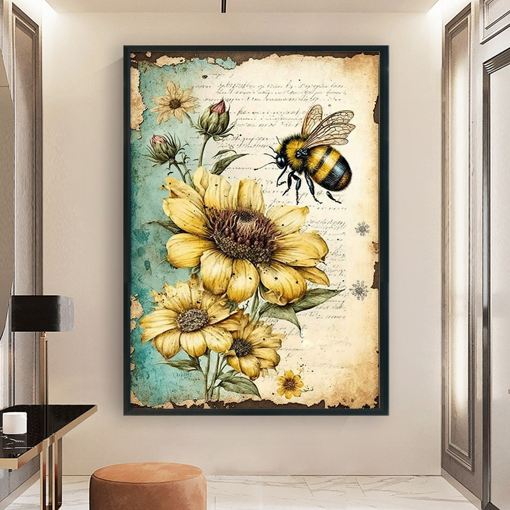 Retro Poster - Bee Sunflower - 11CT Stamped Cross Stitch 40*60CM