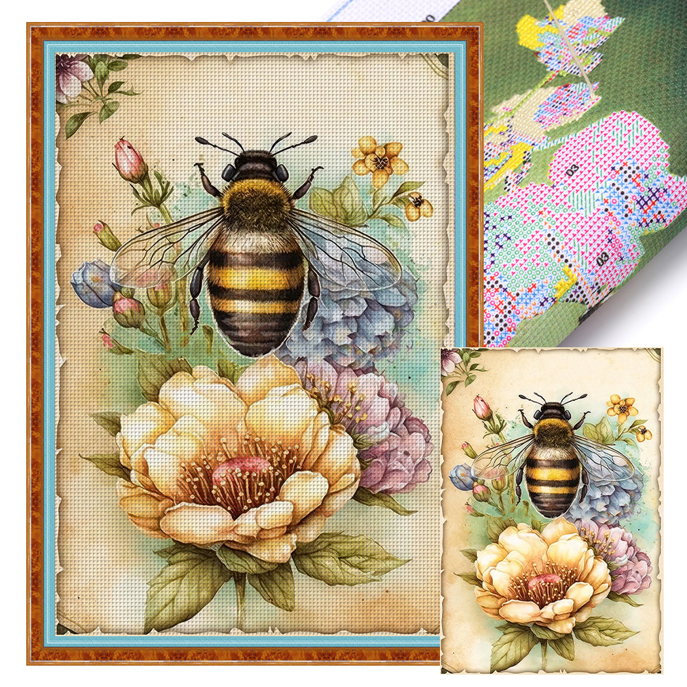 Vintage Poster - Bee Flowers - 11CT Stamped Cross Stitch 40*60CM