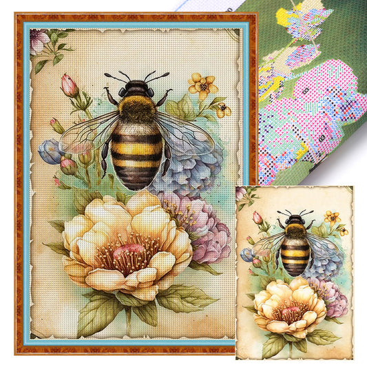 Vintage Poster - Bee Flowers - 11CT Stamped Cross Stitch 40*60CM