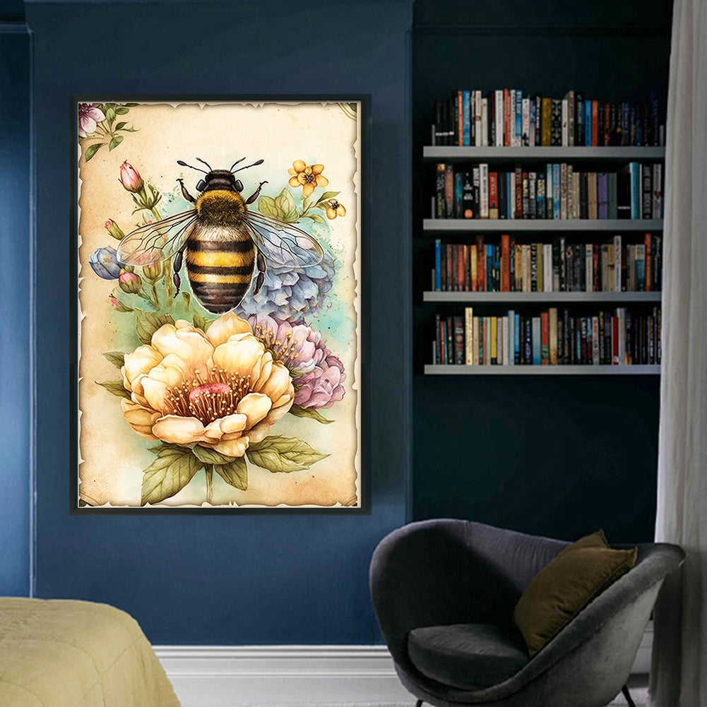 Vintage Poster - Bee Flowers - 11CT Stamped Cross Stitch 40*60CM