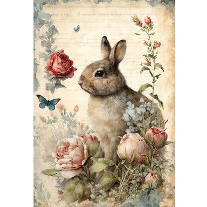 Retro Poster - Rabbit Peony Flower - 11CT Stamped Cross Stitch 40*60CM