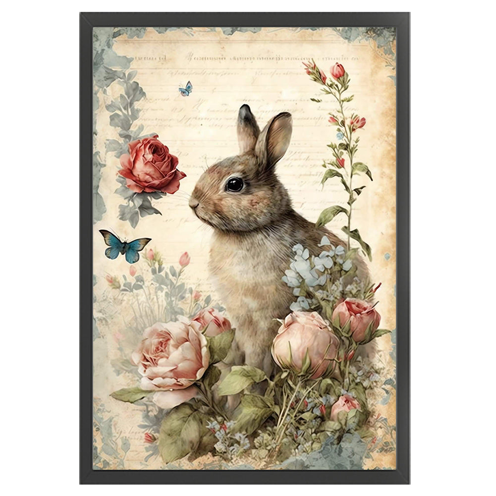 Retro Poster - Rabbit Peony Flower - 11CT Stamped Cross Stitch 40*60CM