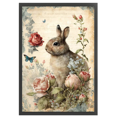 Retro Poster - Rabbit Peony Flower - 11CT Stamped Cross Stitch 40*60CM