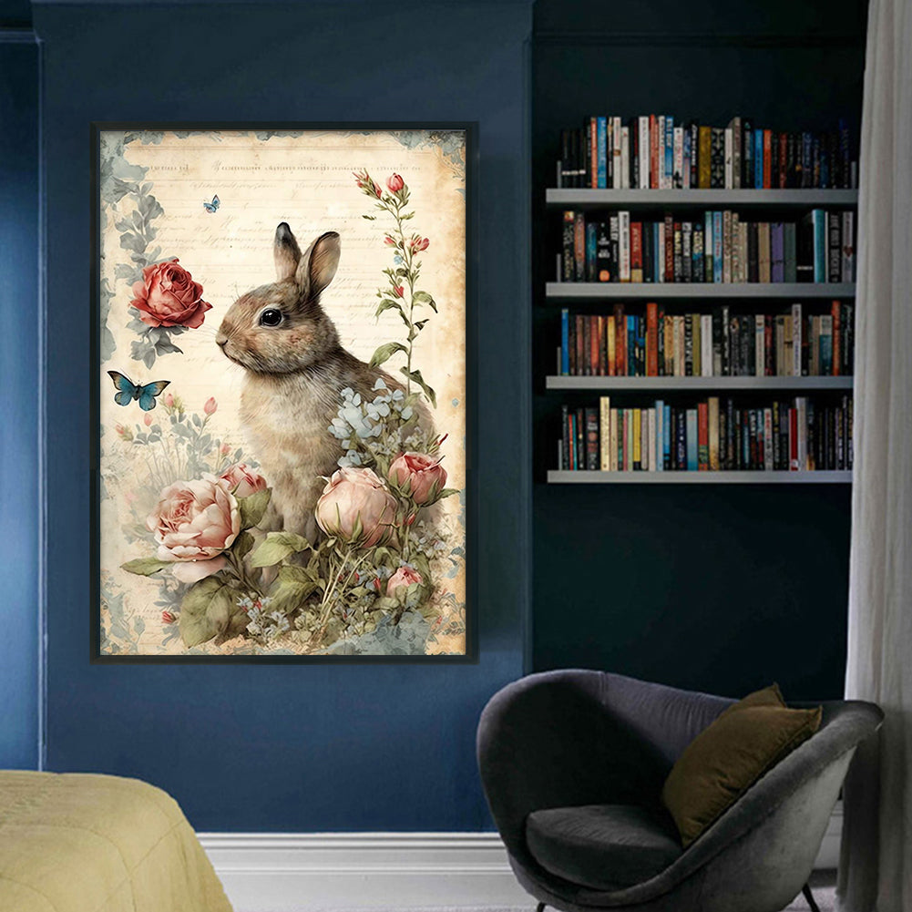 Retro Poster - Rabbit Peony Flower - 11CT Stamped Cross Stitch 40*60CM