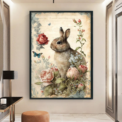 Retro Poster - Rabbit Peony Flower - 11CT Stamped Cross Stitch 40*60CM