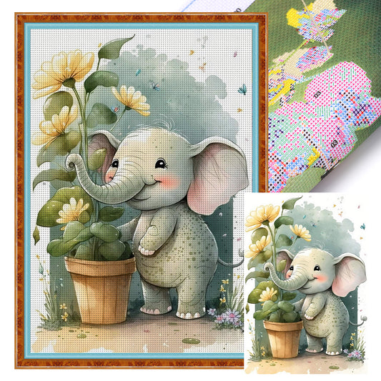 Vintage Poster - Elephant Flowerpot - 11CT Stamped Cross Stitch 40*60CM