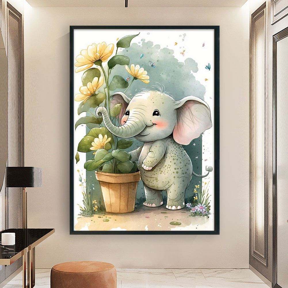 Vintage Poster - Elephant Flowerpot - 11CT Stamped Cross Stitch 40*60CM