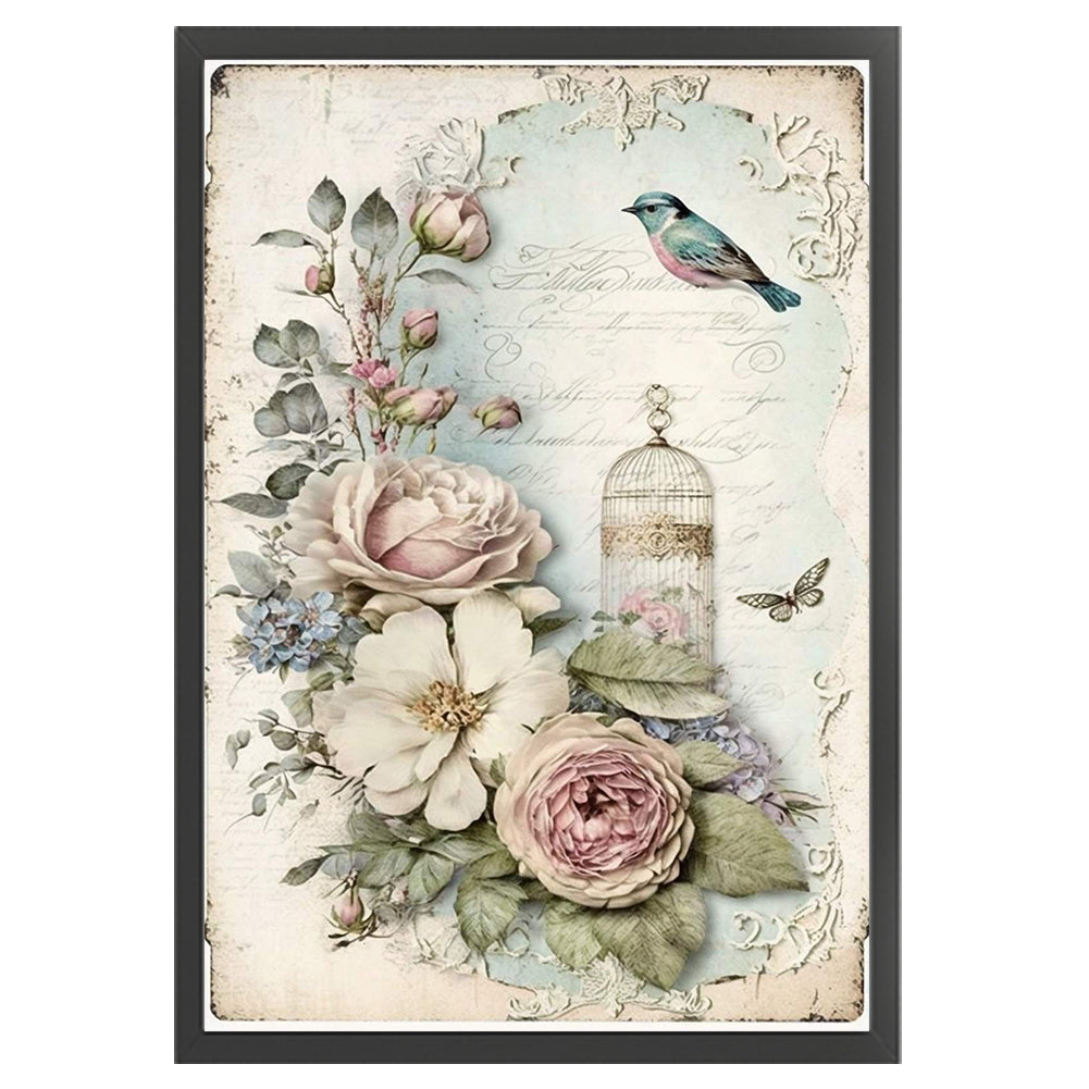 Retro Poster - Bird And Peony Cage - 11CT Stamped Cross Stitch 40*60CM