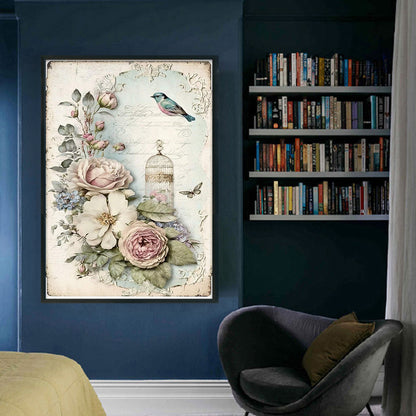 Retro Poster - Bird And Peony Cage - 11CT Stamped Cross Stitch 40*60CM