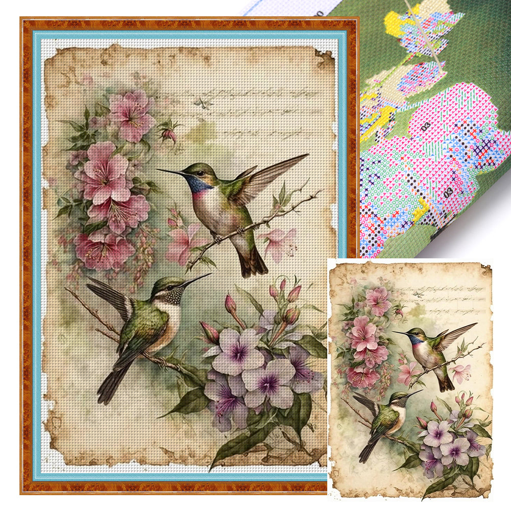 Retro Poster - Hummingbird With Flowers - 11CT Stamped Cross Stitch 40*60CM