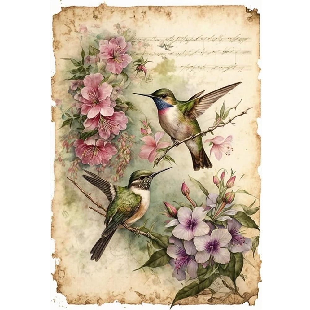 Retro Poster - Hummingbird With Flowers - 11CT Stamped Cross Stitch 40*60CM