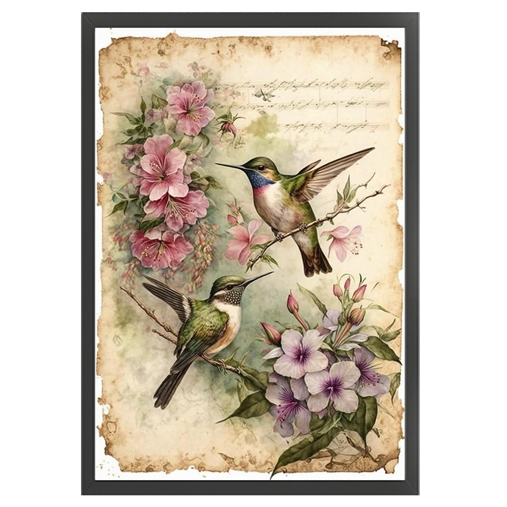 Retro Poster - Hummingbird With Flowers - 11CT Stamped Cross Stitch 40*60CM