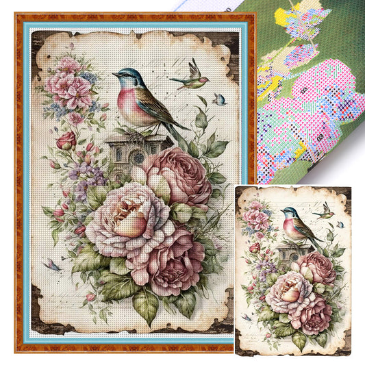 Retro Poster - Birds And Peonies - 11CT Stamped Cross Stitch 40*60CM