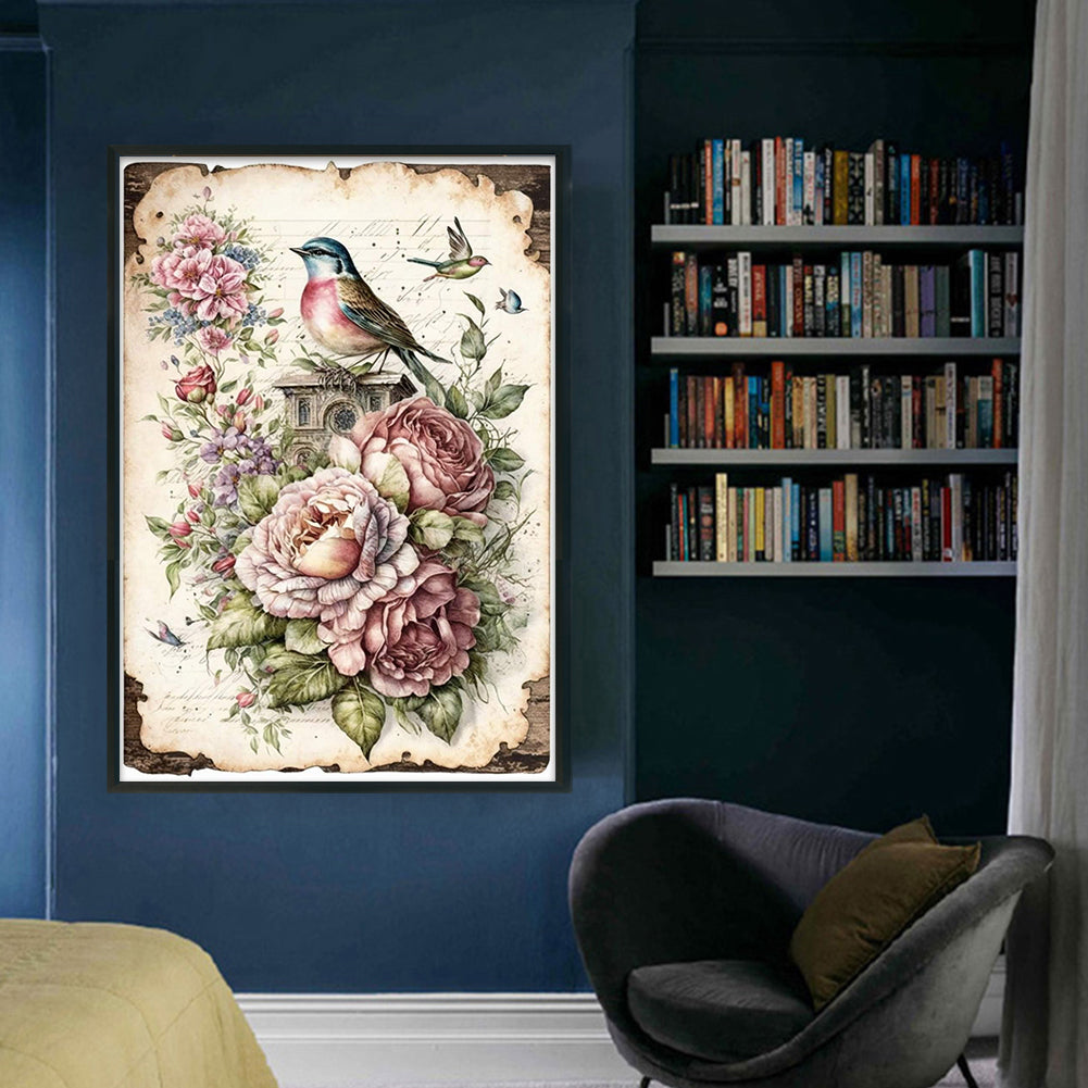 Retro Poster - Birds And Peonies - 11CT Stamped Cross Stitch 40*60CM