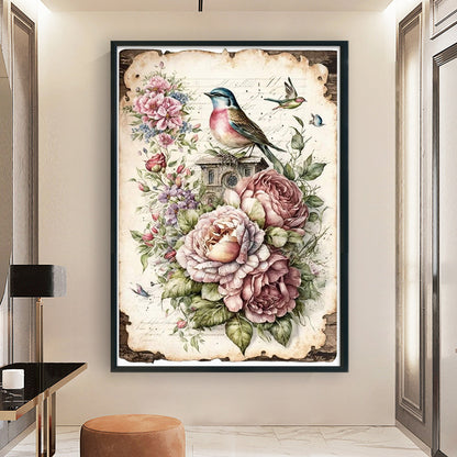 Retro Poster - Birds And Peonies - 11CT Stamped Cross Stitch 40*60CM