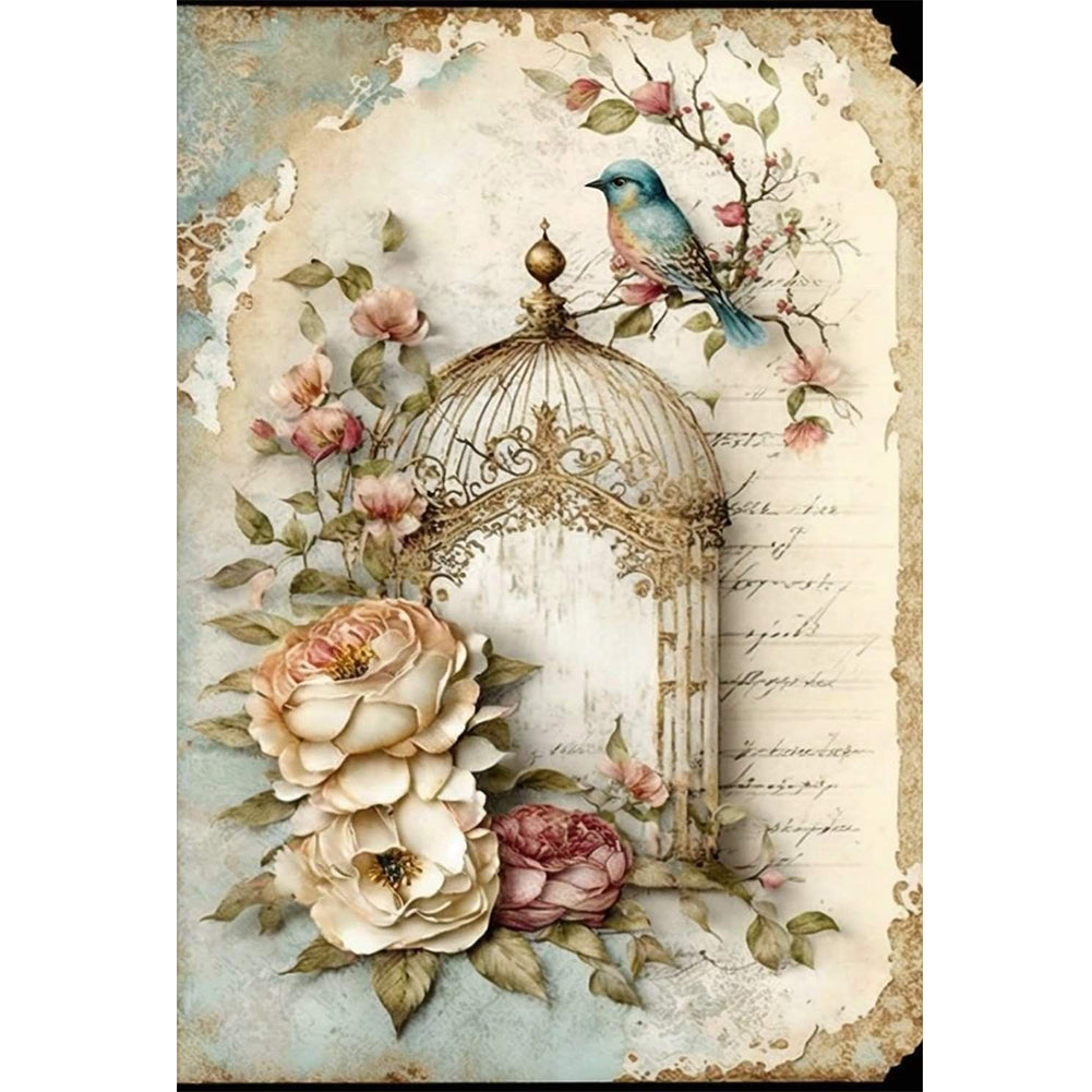 Retro Poster - Bird And Peony Cage - 11CT Stamped Cross Stitch 40*60CM