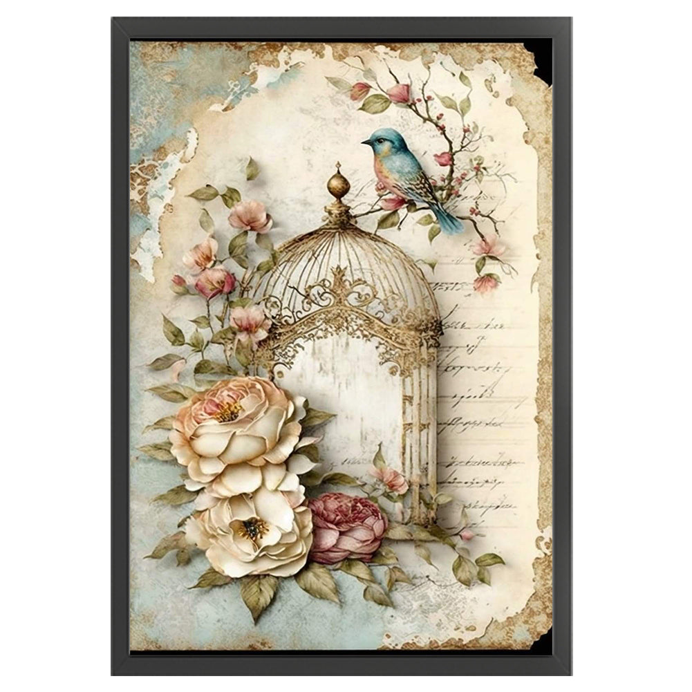 Retro Poster - Bird And Peony Cage - 11CT Stamped Cross Stitch 40*60CM