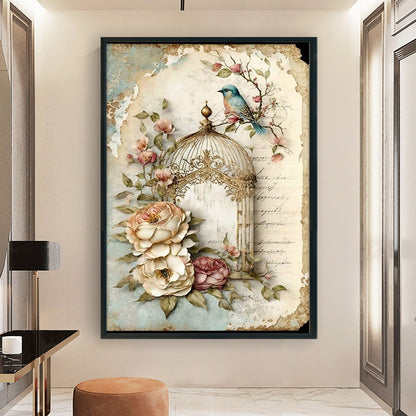 Retro Poster - Bird And Peony Cage - 11CT Stamped Cross Stitch 40*60CM