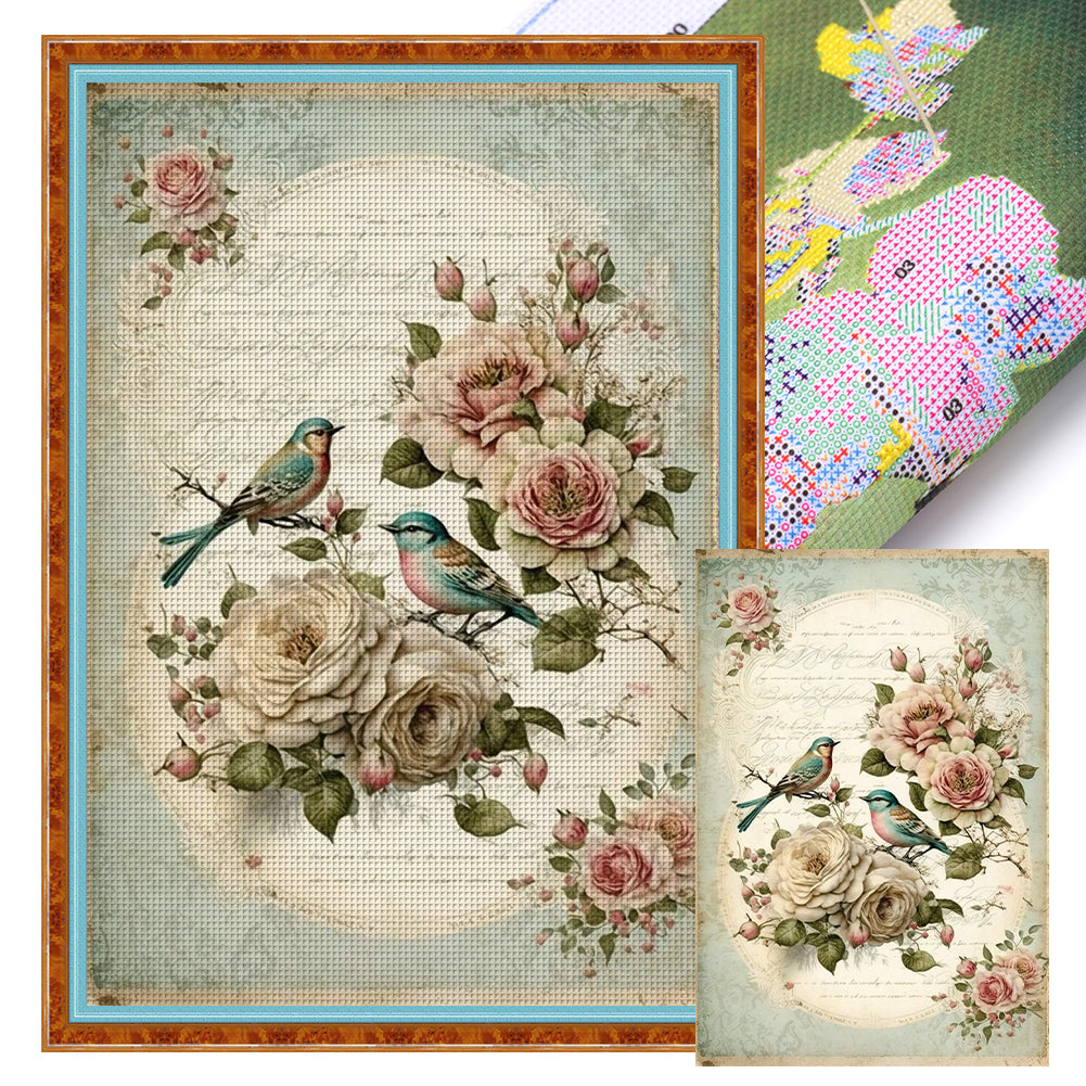 Retro Poster - Birds And Peonies - 11CT Stamped Cross Stitch 40*60CM