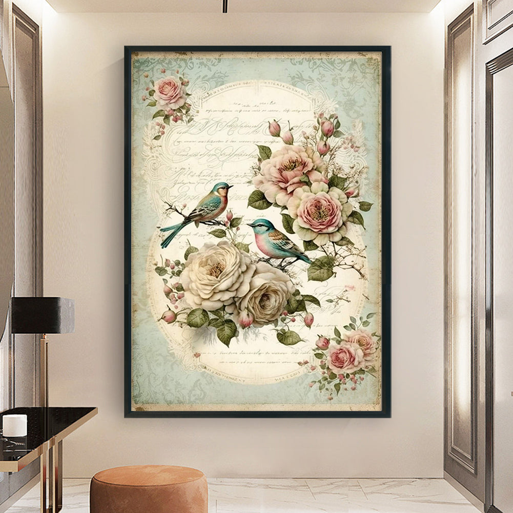 Retro Poster - Birds And Peonies - 11CT Stamped Cross Stitch 40*60CM