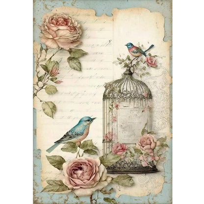 Retro Poster - Bird And Peony Cage - 11CT Stamped Cross Stitch 40*60CM