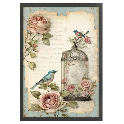 Retro Poster - Bird And Peony Cage - 11CT Stamped Cross Stitch 40*60CM