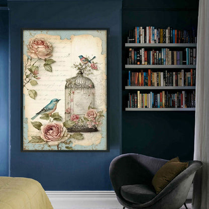 Retro Poster - Bird And Peony Cage - 11CT Stamped Cross Stitch 40*60CM