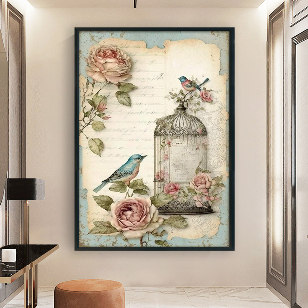 Retro Poster - Bird And Peony Cage - 11CT Stamped Cross Stitch 40*60CM