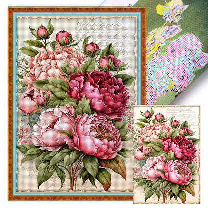 Vintage Poster - Peony Bouquet - 11CT Stamped Cross Stitch 40*60CM