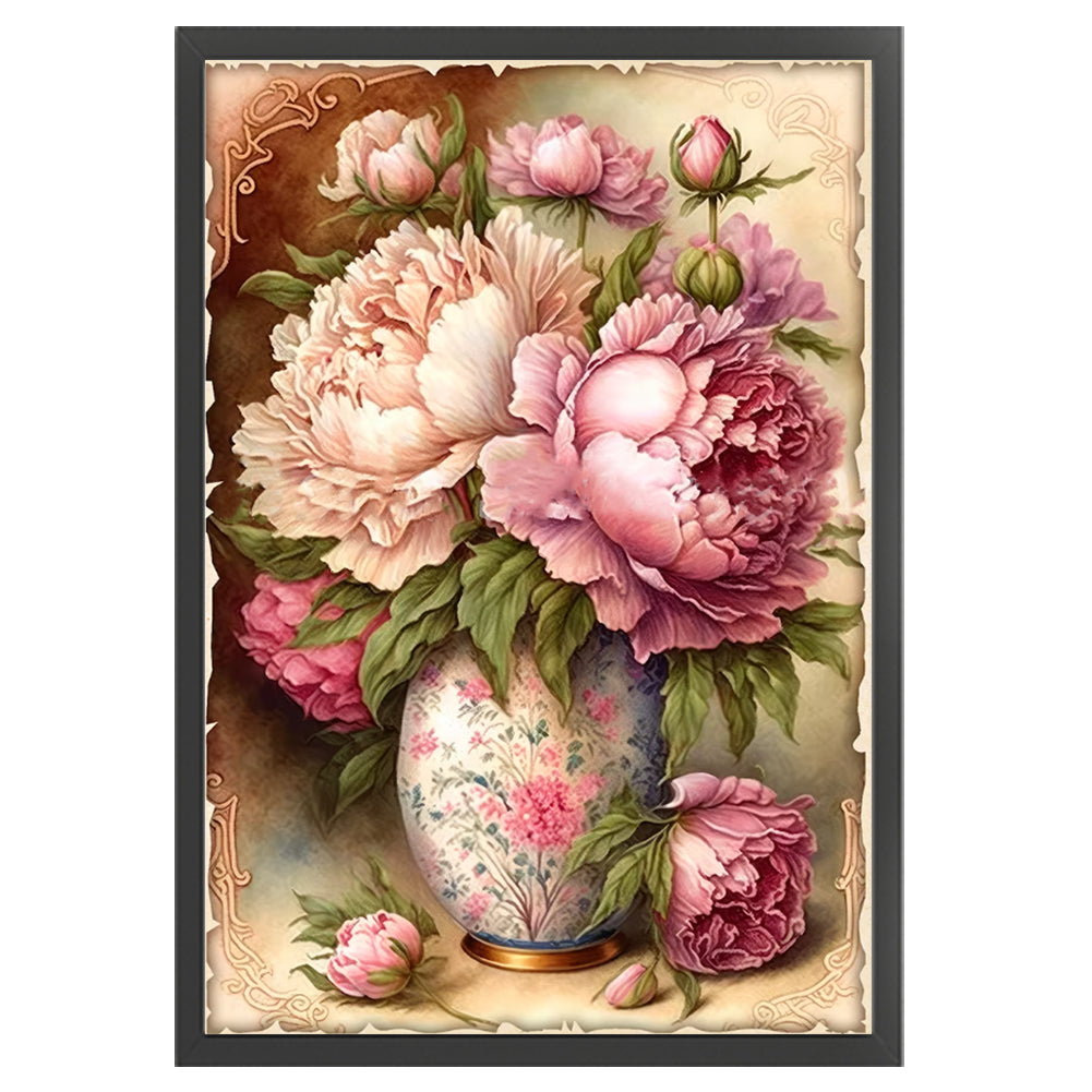 Vintage Poster - Peony Vase - 11CT Stamped Cross Stitch 40*60CM
