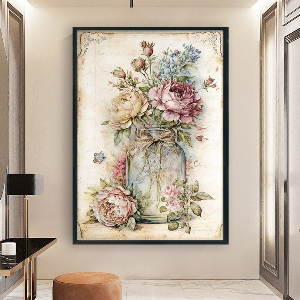 Retro Poster - Peonies In Vase - 11CT Stamped Cross Stitch 40*60CM