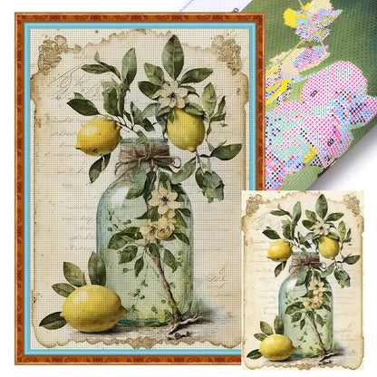 Retro Poster - Lemon Flowers In Vase - 11CT Stamped Cross Stitch 40*60CM