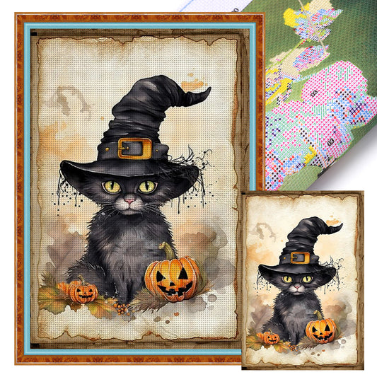 Halloween-Pumpkin Black Cat - 11CT Stamped Cross Stitch 40*60CM