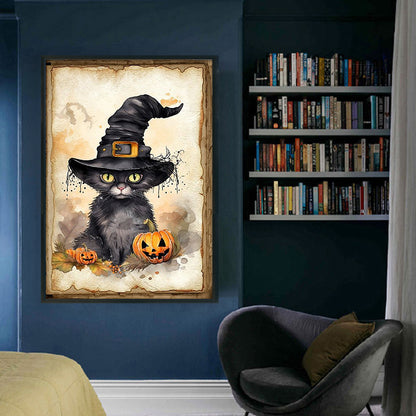 Halloween-Pumpkin Black Cat - 11CT Stamped Cross Stitch 40*60CM