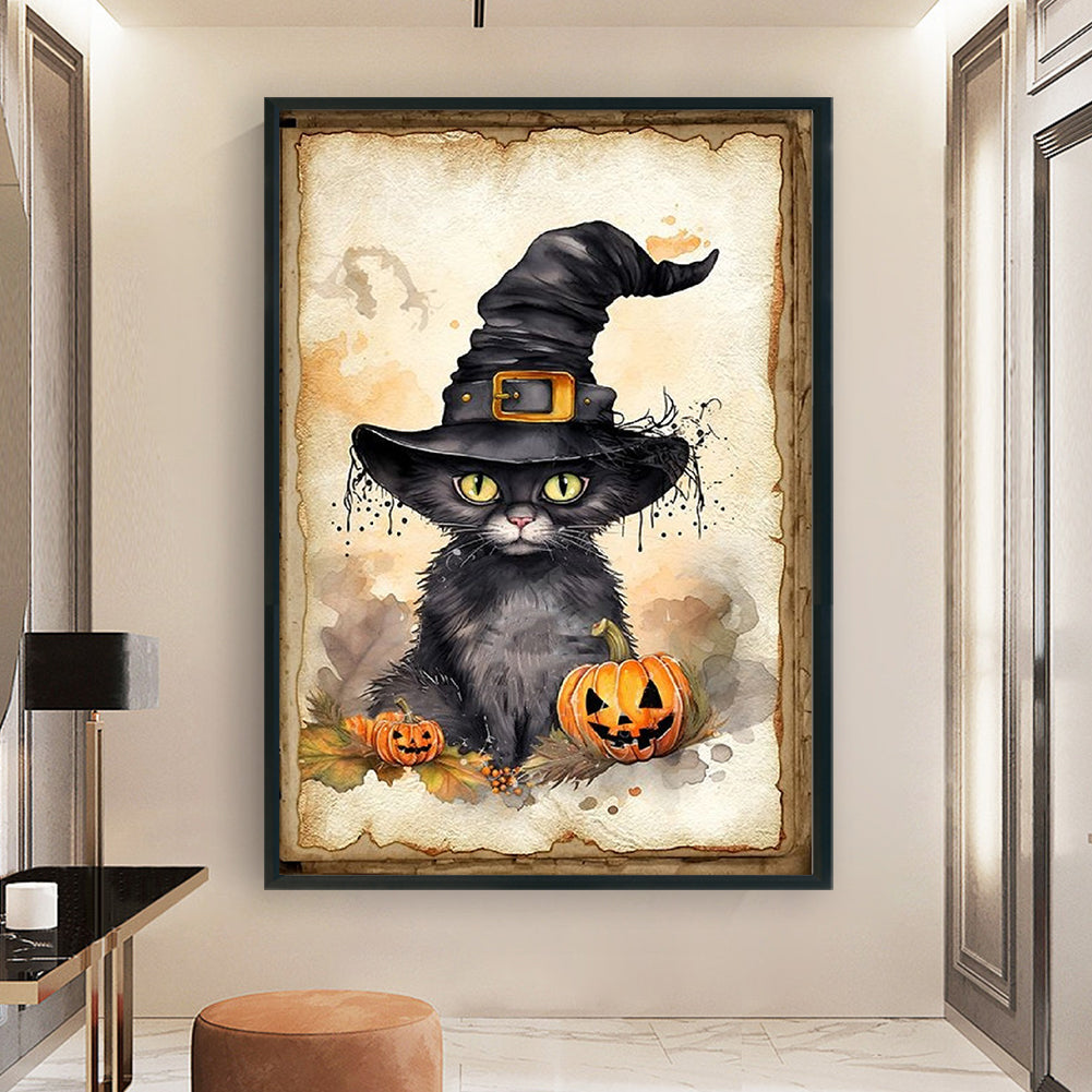 Halloween-Pumpkin Black Cat - 11CT Stamped Cross Stitch 40*60CM