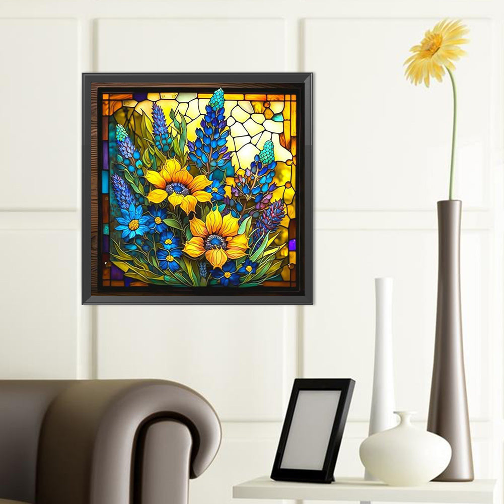 Sunflower Glass Painting - Full Round Drill Diamond Painting 40*40CM