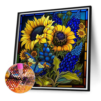 Sunflower Glass Painting - Full Round Drill Diamond Painting 40*40CM