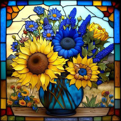 Sunflower Glass Painting - Full Round Drill Diamond Painting 40*40CM