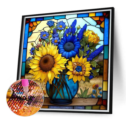 Sunflower Glass Painting - Full Round Drill Diamond Painting 40*40CM