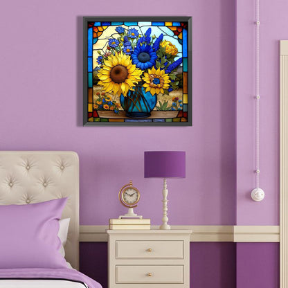 Sunflower Glass Painting - Full Round Drill Diamond Painting 40*40CM