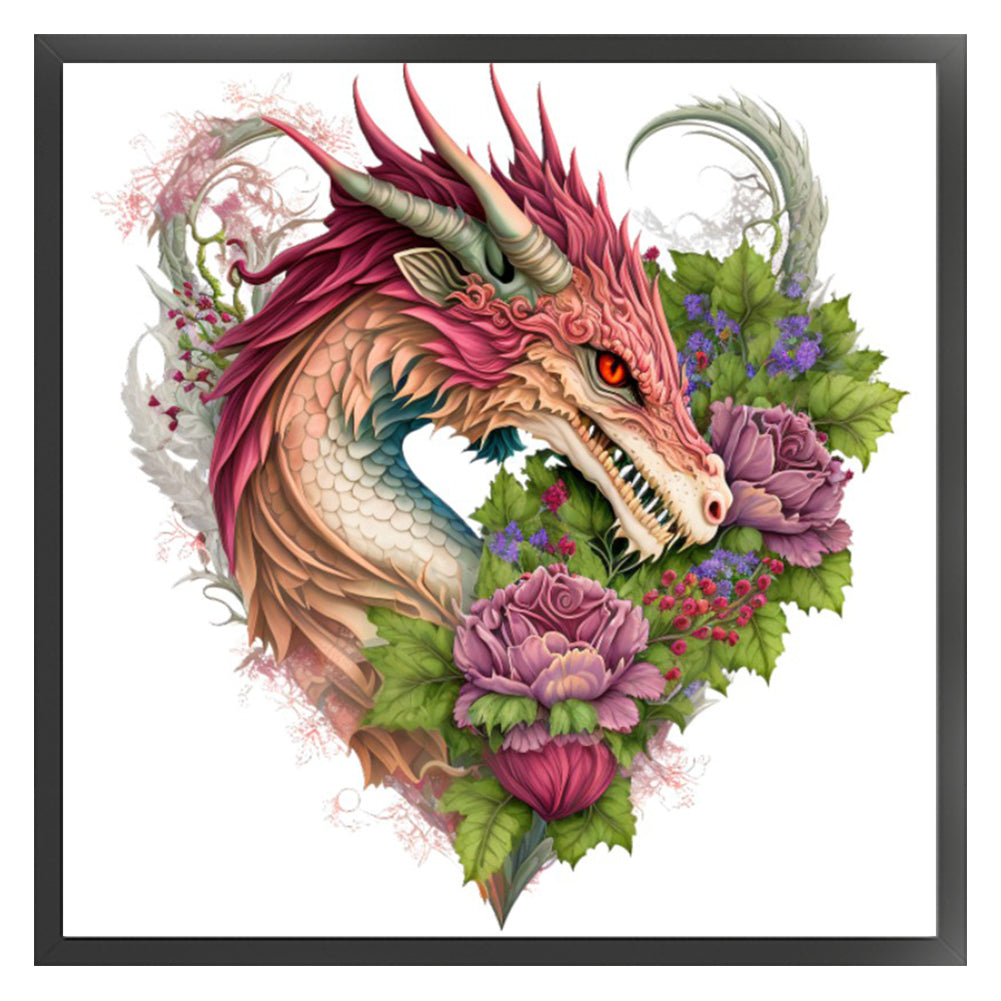 Heart Shaped Flower Pterosaur - 18CT Stamped Cross Stitch 30*30CM
