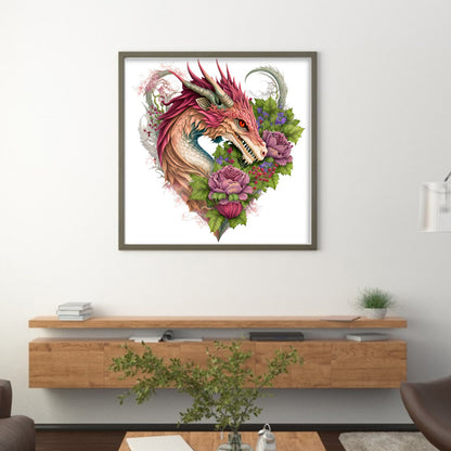 Heart Shaped Flower Pterosaur - 18CT Stamped Cross Stitch 30*30CM