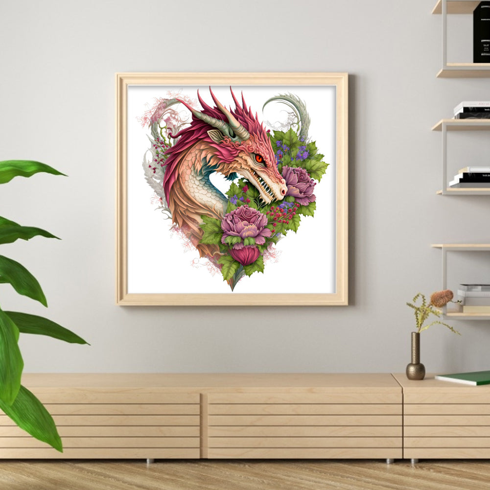 Heart Shaped Flower Pterosaur - 18CT Stamped Cross Stitch 30*30CM