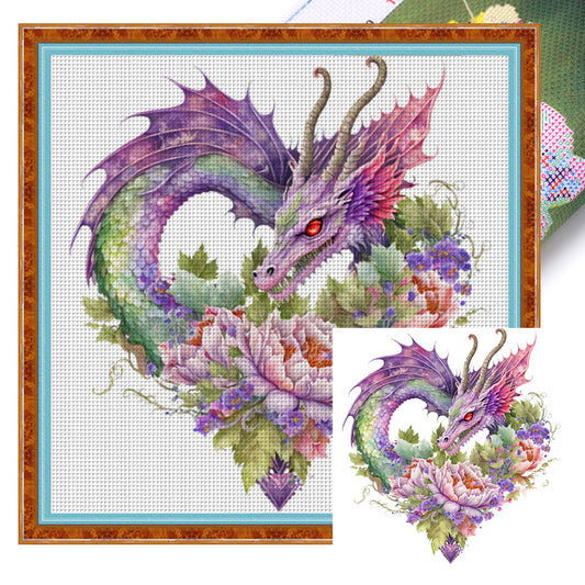 Heart Shaped Flower Pterosaur - 18CT Stamped Cross Stitch 30*30CM