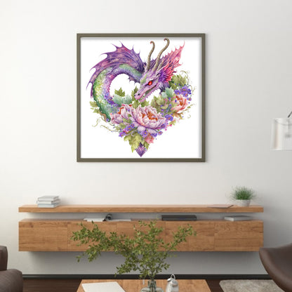 Heart Shaped Flower Pterosaur - 18CT Stamped Cross Stitch 30*30CM